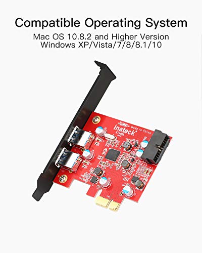 Inateck PCIe USB 3.0 Tarjeta Controladora PCI Express de 2 Puertos, Mini PCIe Tarjeta de expansión USB 3.0 Adaptador, con USB 3.0 Interno de 20 Pines