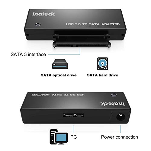 Inateck USB 3.0 a SATA Adaptador Convertidor para 2.5/3.5 Pulgadas Disco Duro HDD SSD con 12V/2A Fuente de Alimentación, Negro