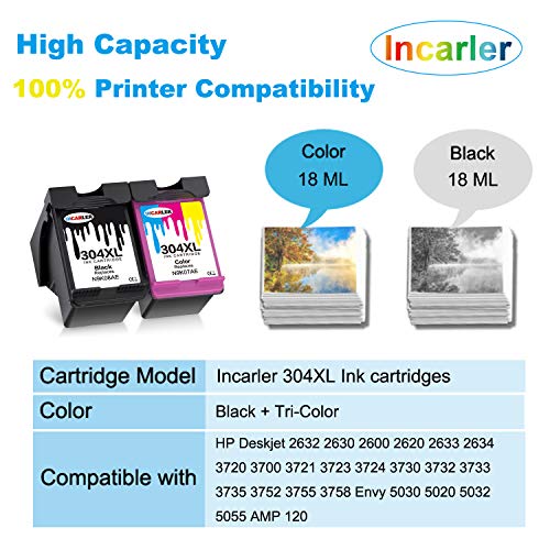 Incarler 304 XL Remanufacturado Cartuchos de Tinta Compatible con HP 304XL para HP Deskjet 2630 2633 3700 2632 2620 3720 3730 3732 2634 3735 Envy 5032 5020 5030 5055 (1 Negro 1 Tri-Color)