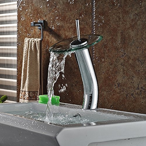 Inchant Cascada Contemporáneo Contemporáneo Caño de Cristal Lavabo Fregadero Mezclador Grifo Cromo Pulido Comercial Baño Alto Fregadero de la Vasija Grifo de Debajo del mostrador