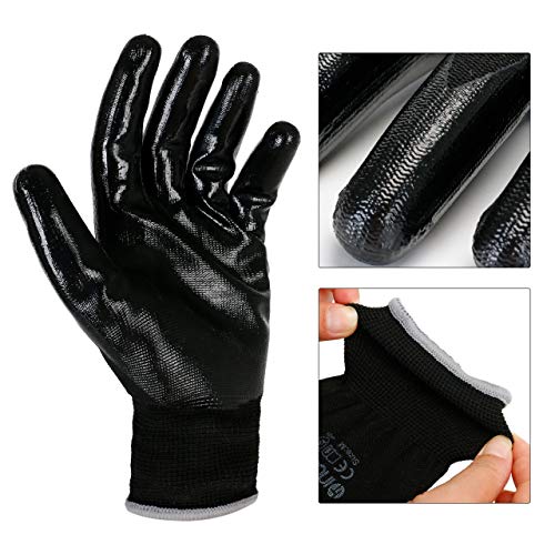 Incutex 12 pares guantes de trabajo guantes de montaje guantes mecánico guantes de construcción con revestimiento en nitrilo, talla 8 M