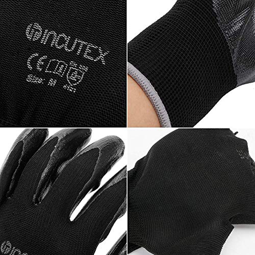 Incutex 12 pares guantes de trabajo guantes de montaje guantes mecánico guantes de construcción con revestimiento en nitrilo, talla 8 M