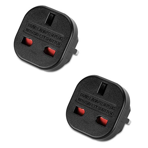 Incutex 2X Adaptador UK España, Adaptador UK EU, Adaptador Enchufe inglés a español, Negro