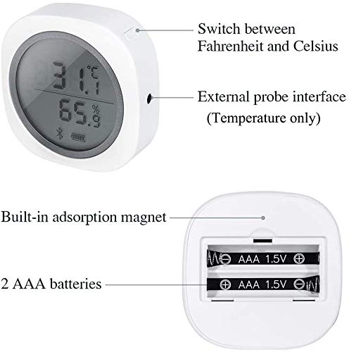 Inkbird IBS-TH1 Plus Bluetooth Registrador de Temperatura y Humedad Data Logger Termometro Digital con Sonda Externa y LCD Pantalla, Eléctrica de 2* Batería para Caja de Cigarro, Reptile Terrario