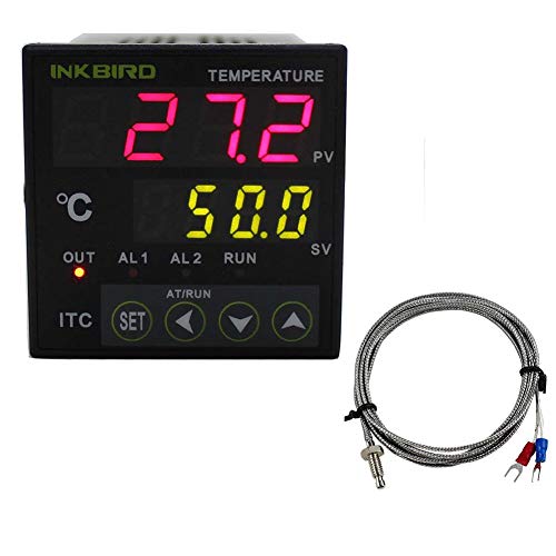 Inkbird ITC-100RH PID Termostato Digital + K Sonda, Double Relés 220V para Control la temperatura de Calefacción o Refrigeración con Alarm para Coche, Acuarios, Incubadora