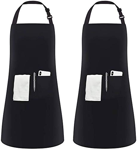 InnoGear 2 Piezas Ajustables Delantales Bib Delantales Impermeables del Cocinero con 2 Bolsillos Cocina Delantales de Cocina para Las Mujeres Hombres Unisexo, Negro