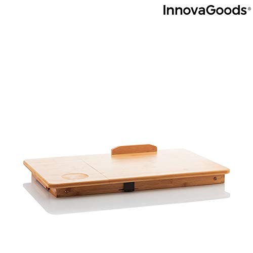 InnovaGoods Mesa Plegable Auxiliar de Bambú Lapwood, Madera, 53,5 x 21-27 x 34 cm. Medidas Aprox. Plegado: 53,5 x 4,5 x 34 cm