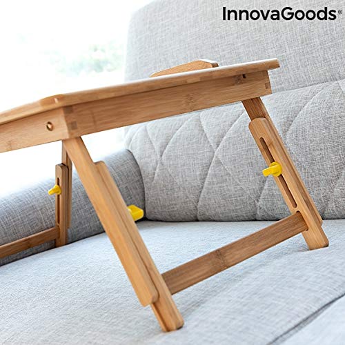 InnovaGoods Mesa Plegable Auxiliar de Bambú Lapwood, Madera, 53,5 x 21-27 x 34 cm. Medidas Aprox. Plegado: 53,5 x 4,5 x 34 cm