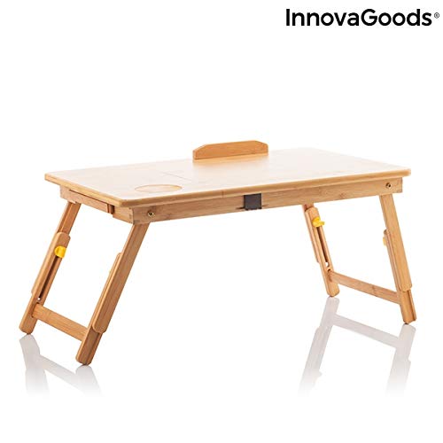 InnovaGoods Mesa Plegable Auxiliar de Bambú Lapwood, Madera, 53,5 x 21-27 x 34 cm. Medidas Aprox. Plegado: 53,5 x 4,5 x 34 cm