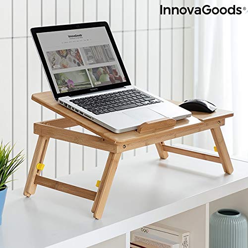 InnovaGoods Mesa Plegable Auxiliar de Bambú Lapwood, Madera, 53,5 x 21-27 x 34 cm. Medidas Aprox. Plegado: 53,5 x 4,5 x 34 cm