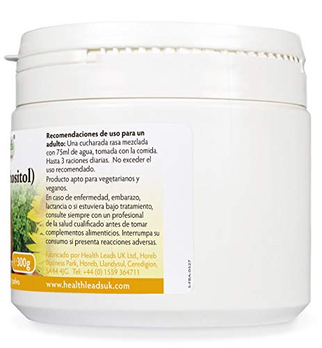 Inositol (Myo-Inositol) en polvo 300g, También llamado Vitamina B8, Alta absorción, VEGANO, Sin Estearato de magnesio o aditivos desagradables, Incluye cucharada gratis, Producido en Gales