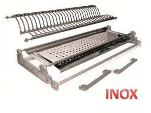 Inox - Escurreplatos para mueble con sujeción de muelles de 76 ml de acero inoxidable con estructura fabricada en Italia