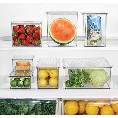 InterDesign Cabinet/Kitchen Binz Cajas de almacenaje, organizadores de cocina de plástico, cajas apilables con tapa para los alimentos, transparente