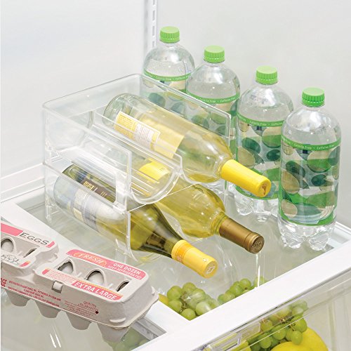 InterDesign Fridge/Freeze Binz Botellero de vino para 2 botellas, estante apilable en plástico, botellero para frigorífico, transparente