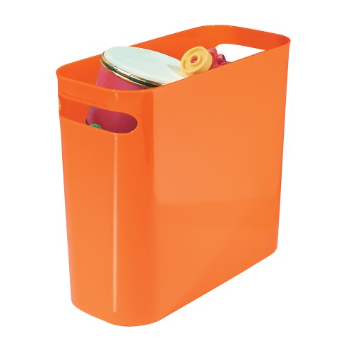 InterDesign Una Papelera de reciclaje con asas, cubo de basura de plástico, papelera de oficina, cocina o baño, naranja