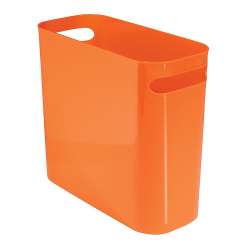 InterDesign Una Papelera de reciclaje con asas, cubo de basura de plástico, papelera de oficina, cocina o baño, naranja