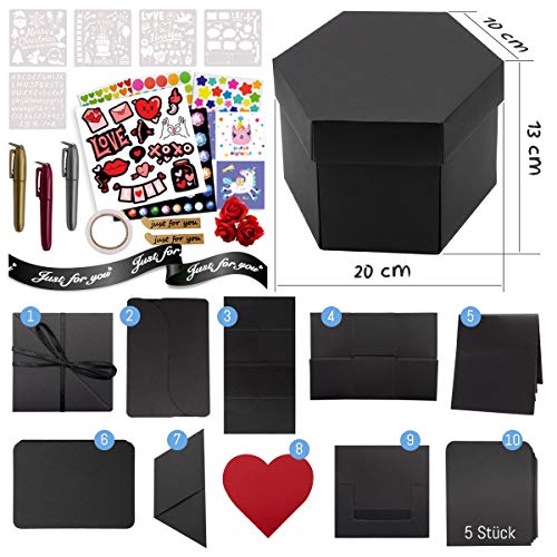 int!rend Caja de Regalo | XXL Caja de Sorpresa Explosion Box, con 5 Plantillas | Regalo para cumpleaños, Boda, San Valentín | Caja Sorpresa Regalo romantico para Novio o Novia