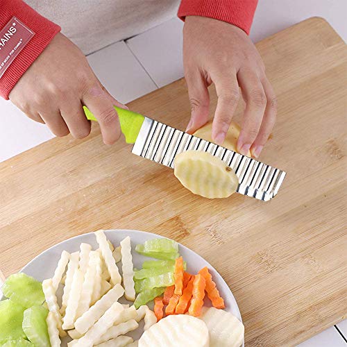 INTVN 2 Unidades Cortador de Patatas Fritas con Utensilios de Cocina,Acero Inoxidable Cortador Ondulado para Verduras Cuchillo de Patata con Forma