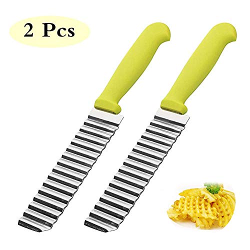 INTVN 2 Unidades Cortador de Patatas Fritas con Utensilios de Cocina,Acero Inoxidable Cortador Ondulado para Verduras Cuchillo de Patata con Forma