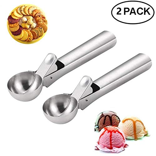 INTVN Cuchara para Helado de Acero Inoxidable con Gatillo, 2 Pcs Cucharada Fabricante de Bolas de Hielo, Galleta, Masa, Bolas de Carne, Helado Cuchara Herramienta