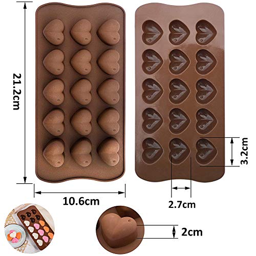 INTVN Moldes para Dulces de Chocolate, 2 Piezas Moldes de Silicona para Chocolate con Forma de Corazón Antiadherentes, para Cocina Hornear Cubitos de Hielo Bandejas para Hacer Tartas Dulces Gotas