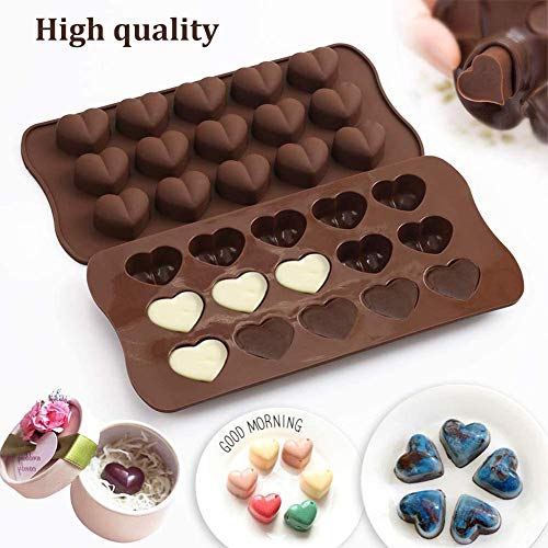 INTVN Moldes para Dulces de Chocolate, 2 Piezas Moldes de Silicona para Chocolate con Forma de Corazón Antiadherentes, para Cocina Hornear Cubitos de Hielo Bandejas para Hacer Tartas Dulces Gotas