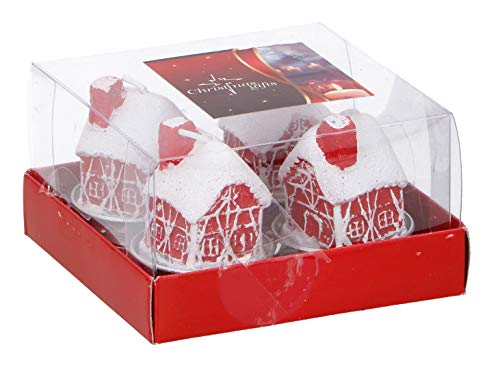 Invero® Juego de 4 Velas de Navidad con Forma de casa de Nieve – Decoración Ideal para Todos los Salones, cocinas, dormitorios, oficinas y más