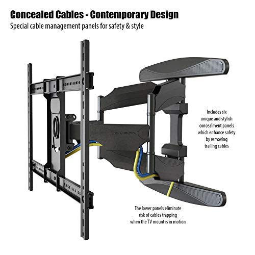 Invision Soporte de Pared para TV Ultra Fuerte – para Pantallas Curvo Plasma LCD LED 94-178cm (37-70 Pulgadas) Doble Brazo Giratorio Inclinable – con Cable HDMI 1080p y Nivel de Burbuja (HDTV-DXL)