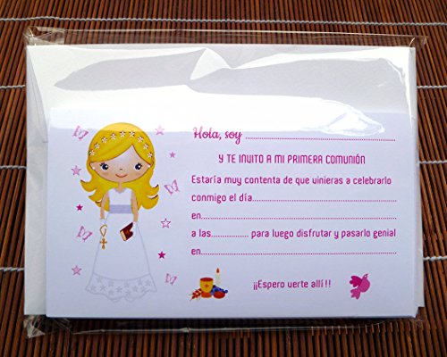 Invitaciones de Primera Comunión Niña Rubia - Muy Bonitas - Para que Sus Amiguitos ¡Alucinen! (20 unidades)