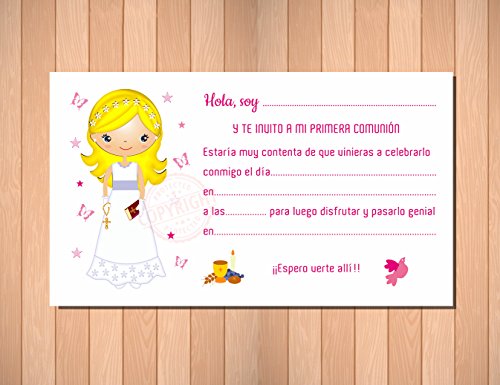 Invitaciones de Primera Comunión Niña Rubia - Muy Bonitas - Para que Sus Amiguitos ¡Alucinen! (20 unidades)