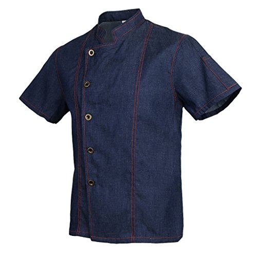 IPOTCH Camiseta de Cocinero Hombres Mujeres Denim Chef Jacket Buttons Baker Jacket Catering Clothing Chef Shirt Ropa de Trabajo para Cocineros - Azul, 3XL