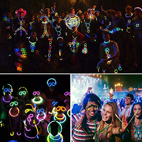 IREGRO Pulseras Luminosas 100pcs de Fiesta 20cm Colores con Conectores para Hacer Glow Sticks Pulseras, Collares, Kits para Crear Gafas Fiestas (100 pcs)