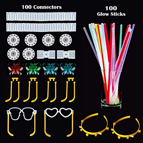 IREGRO Pulseras Luminosas 100pcs de Fiesta 20cm Colores con Conectores para Hacer Glow Sticks Pulseras, Collares, Kits para Crear Gafas Fiestas (100 pcs)