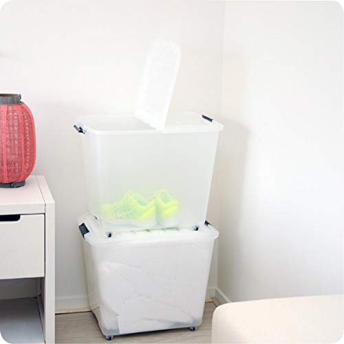 IRIS 101.288,0 Set de 3 Cajas con Tiendas y Ruedas, 60 L, Sistema de Orden, la Cama, apilables, Caja de plástico, TBRH-60, Transparente