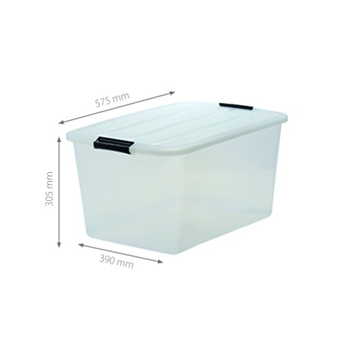 Iris 107104 Top Box TB-45 Lote de 4 Cajas apilables de Almacenamiento con Cierre de Clip, 45 L, 57,5 ​​x 39 x 30,5 cm, 4 Unidades