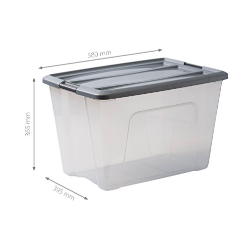 Iris Ohyama New Top Box NTB-60 - lote de 4 cajas apilables de almacenamiento, Transparente / Gris, 60 L