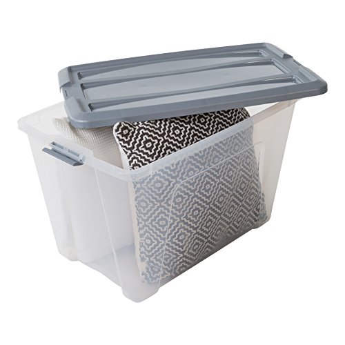 Iris Ohyama New Top Box NTB-60 - lote de 4 cajas apilables de almacenamiento, Transparente / Gris, 60 L