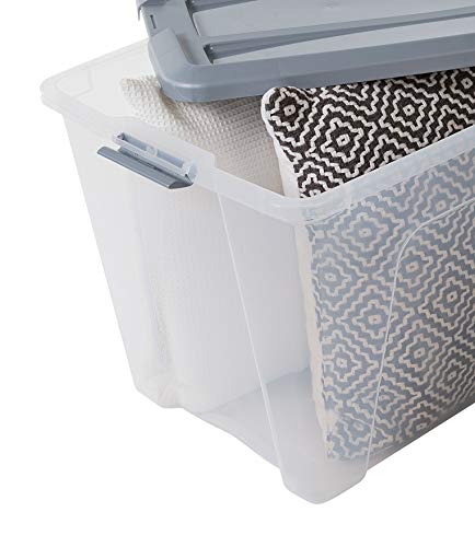 Iris Ohyama New Top Box NTB-60 - lote de 4 cajas apilables de almacenamiento, Transparente / Gris, 60 L