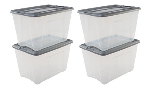 Iris Ohyama New Top Box NTB-60 - lote de 4 cajas apilables de almacenamiento, Transparente / Gris, 60 L