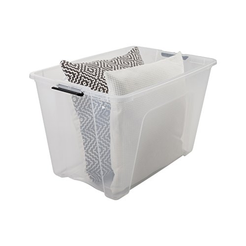 Iris Ohyama New Top Box NTB-60 - lote de 4 cajas apilables de almacenamiento, Transparente / Gris, 60 L