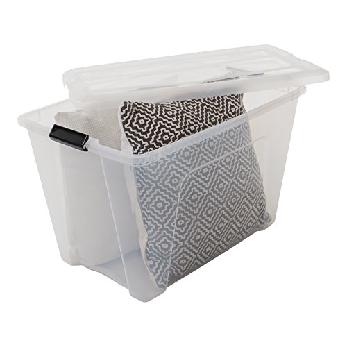 Iris Ohyama New Top Box NTB-60 - lote de 4 cajas apilables de almacenamiento, Transparente / Gris, 60 L