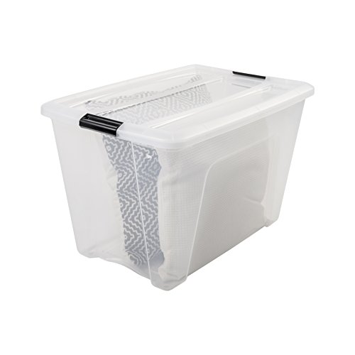 Iris Ohyama New Top Box NTB-60 - lote de 4 cajas apilables de almacenamiento, Transparente / Gris, 60 L