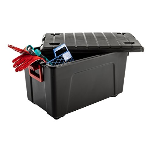 Iris Ohyama SIA-110 Store It All - Caja de Almacenamiento de Bricolaje Apilable, Plastico, 110L, Negro/Rojo, 75 x 44,5 x 44,5 cm, Lote de 2