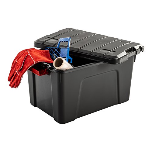 Iris Ohyama SIA-60 Store It All - Caja de Almacenamiento de Bricolaje Apilable, Plastico, 60L, Negro/Rojo, 59 x 39,5 x 35,5 cm, Lote de 3