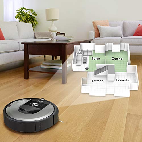 iRobot Roomba i7156 - Robot aspirador, Wifi, Aspiración de alta potencia y 2 cepillos de goma, óptimo para mascotas, memoriza y programa por habitación, limpia por objeto, sugerencias personalizadas