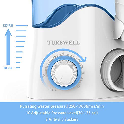 Irrigador Bucal, Irrigador Dental Professionale con 8 Boquillas Multifuncionales, Capacidad de 600ml, 10 Ajustes de Presión del agua, Aprobado por la FDA/CE (Blanco)