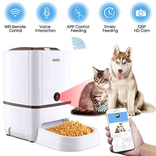 Iseebiz Comedero Automático Gatos/Perros con Cámara HD Dispensador de Comida WiFi con App Control ,Visión Nocturna 6litros