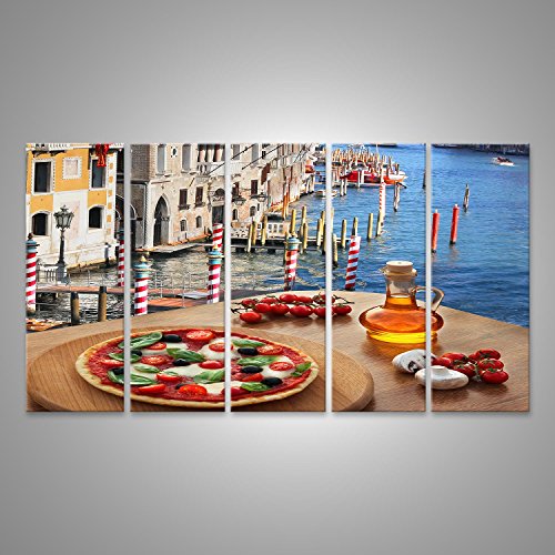 islandburner Cuadro Cuadros Pizza Italiana clásica en Venecia contra el Canal, Italia sobre Lienzo Formato Grande Listo para Colgar estupendo