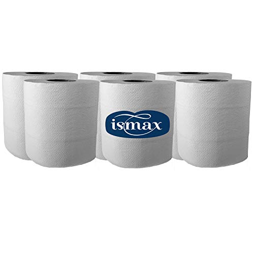 Ismax Papel Rollo Bobina Industrial Reciclado Multiusos Secamanos Pack 6 Unidades 900gr - 2 Capas - 113 Metros Bobina Absorbente Ecologico Extra XXL - 20223