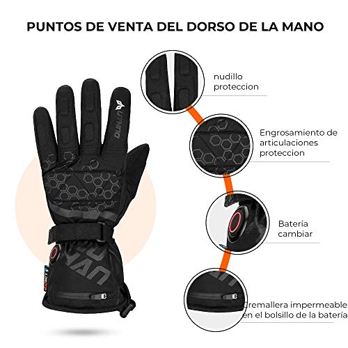 ISSYZONE Guantes Calefactables Moto, Guantes Impermeables Térmicos de Invierno con Batería Recargable, Pantalla Táctil, 7.4V 2400Mah, Funciona hasta 3.5-6 Horas para Deportes al Aire Libre